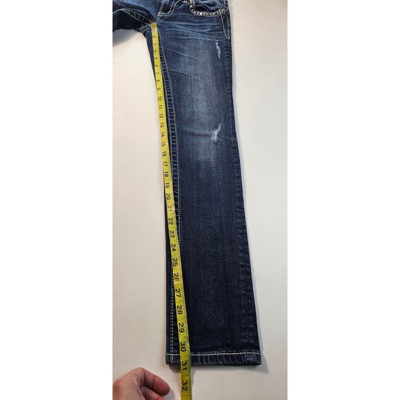 Miss Me Rhinestone Studded Jean's Jp513054 Skinny bling 26 / 29 y2k thick stitch - Picture 6 of 9